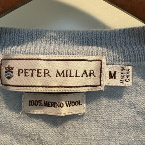 Peter Millar Sweater Vest Men Medium Light Blue Merino Wool Knit V-Neck Classic - Picture 2 of 11
